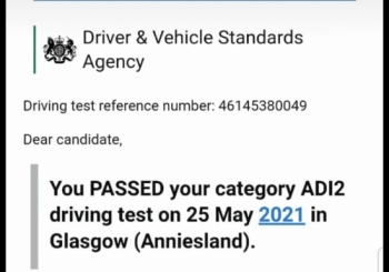 Congratulations to Douglas Shaw from Campbeltown, who passed his Part 2 Instructor test today at Anniesland test centre in Glasgow with the help of Steven Swan.<br />
<br />
Steven can be contacted directly for Instructor Training on 07884 247797